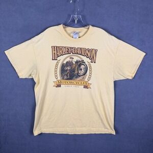 2007 Y2K Harley Davidson Mens T-Shirt Yellow Amarillo Texas Double Sided Read!